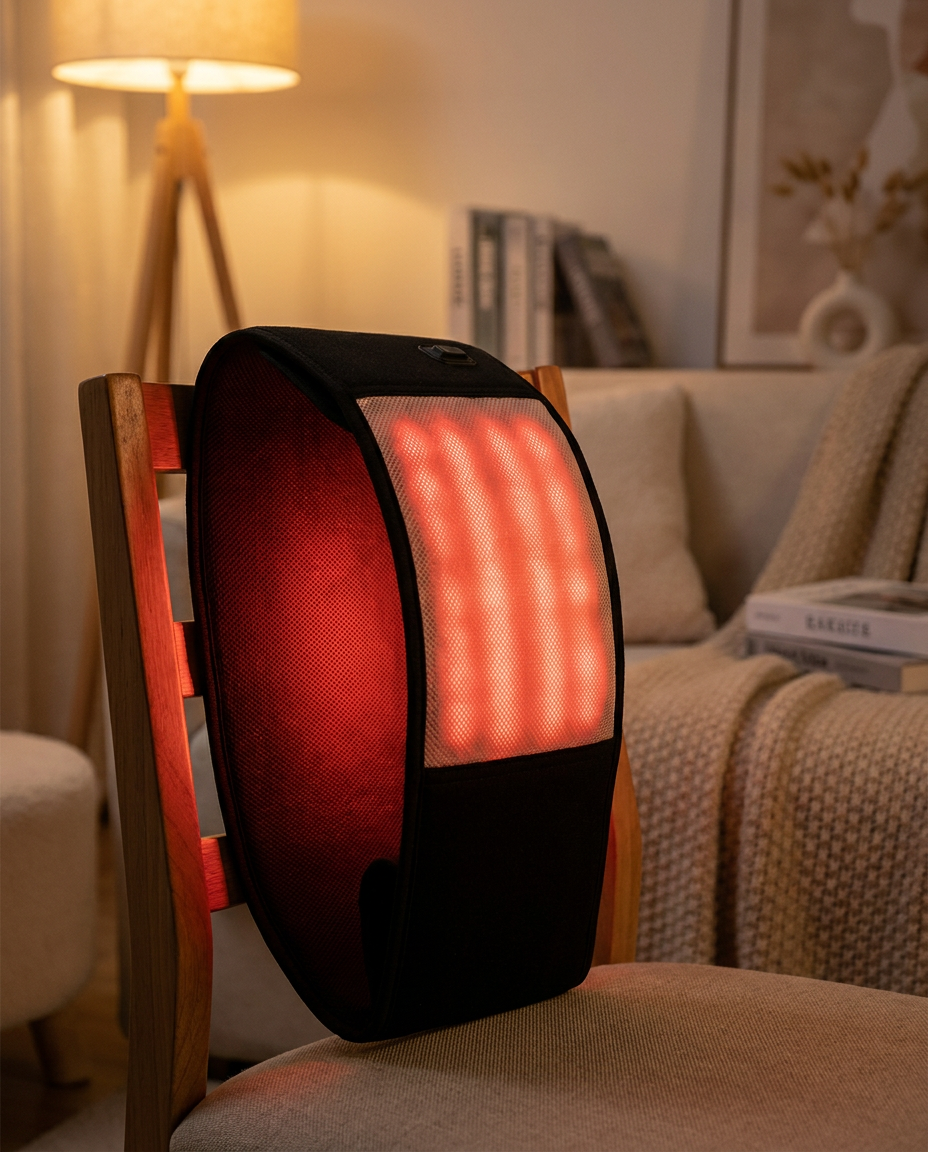 LED infrared belt glowing in a cozy home setting